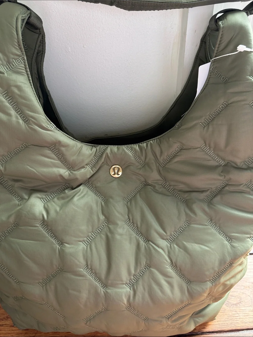 NWT Lululemon Quilty Pleasures Shoulder Bag 14L Bay Leaf Gold Metal Quilted Hobo